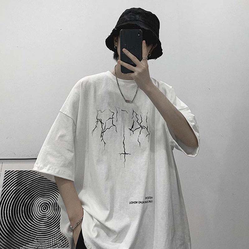 Summer New Lightning Print Short-sleeved T-shirt Men's Loose Fashion T-shirt