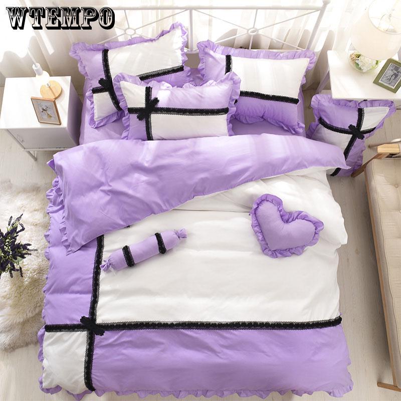 Bedding Sets Princess Lace Cotton Cotton 4pcs Set Embroidered Bed Skirt Bedding Kit