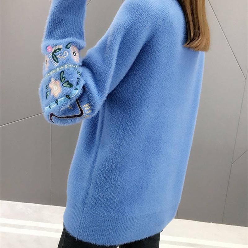 Large Size Sweater Water Velvet Round Neck Sweater Cashmere Warm Sweater Winter Ladies Long Sleeves