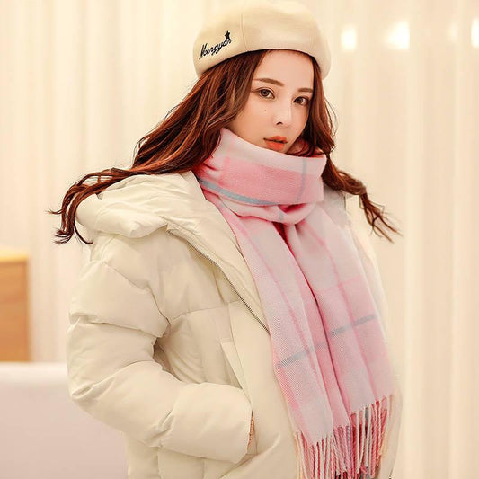 Plaid Lady Scarf Warm Couple Temperament Long Fresh Simple Scarf High Quality Knit Shawl