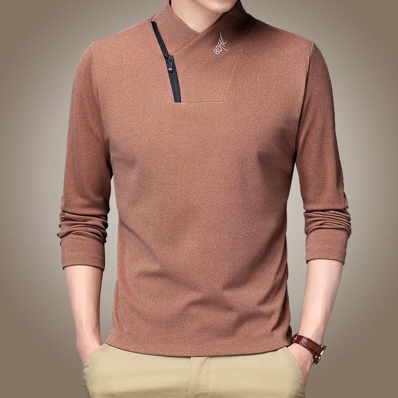 Winter Warm Double-faced Fleece Long-sleeved Men's Stand-up Collar T-shirt Fleece Warm Top