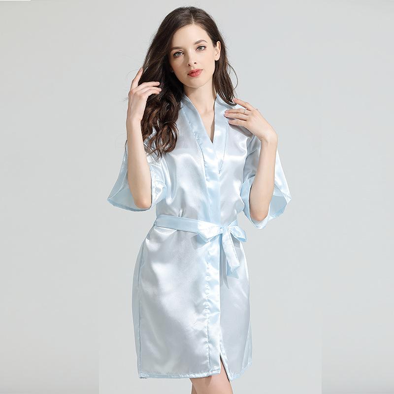 Spring and Autumn Sexy Bathrobe Nightgown Summer Simulation Silk Thin Silk Pajamas