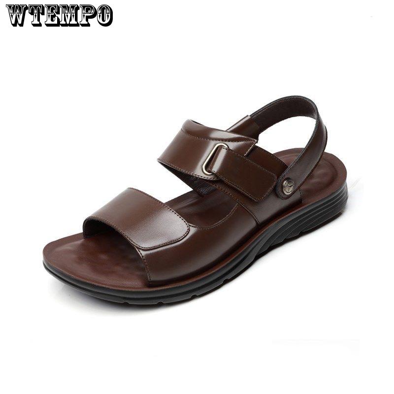 Leather Men's Sandals Summer Beach Shoes Soft Bottom Non-slip Slippers