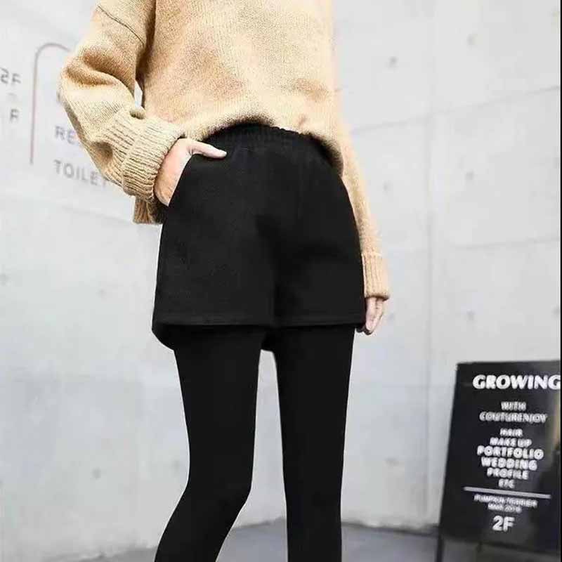 Thick Woolen Shorts Women's Winter Large Size Outer Wear New Loose and Versatile Autumn Bottoming Wide-leg Boots Pants High Waist Tide