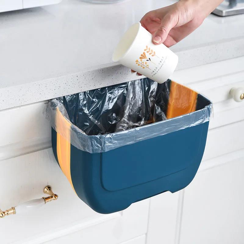 Kitchen Trash Can Hanging Household Wall-mounted Folding Storage Bin Classification Cabinet Door Kitchen Waste Garbage Bin Toilet