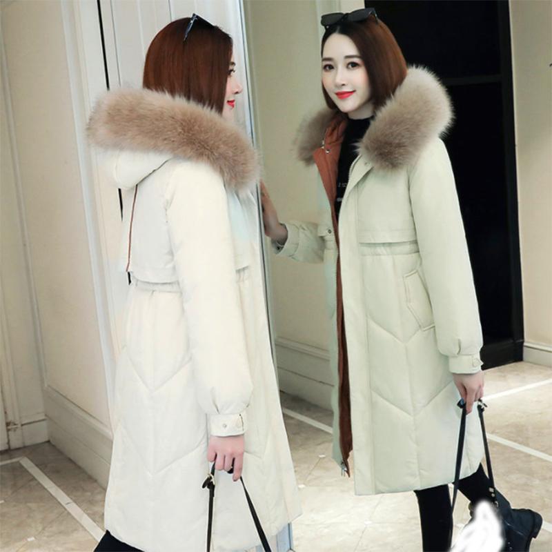 Women's Solid Color Down Jacket Mid-length Korean Loose Thick Coat Warm Cotton Coat Big Fur Collar Winter Clothes Quilted Coat