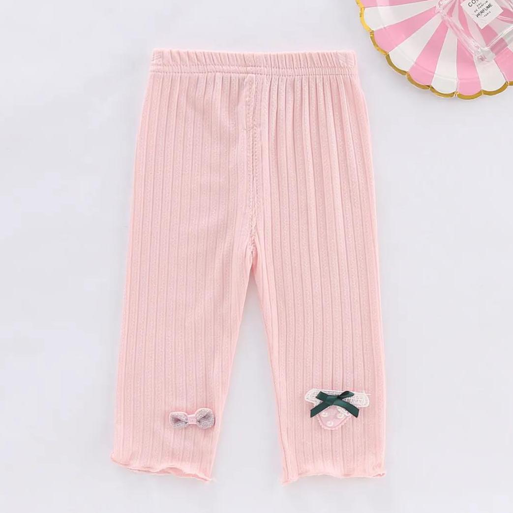 Girls' Leggings Children's Spring and Autumn Thin Bow Strawberry Korean Cropped Trousers Stretch Pants Baby Outer Wear and Inner Wear