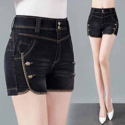 WTEMPO Denim Shorts Women Summer Wear Elastic High Waist Was Thin and Versatile Casual Straight Pants