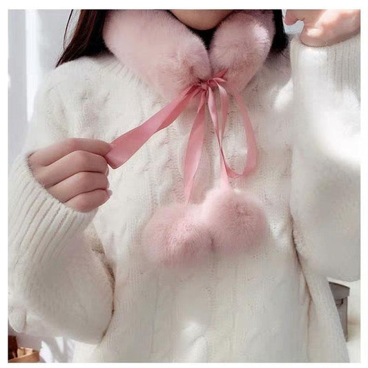 Scarf Female Winter Korean Version of All-match Plush Ribbon Scarf Fashion Warm Short Collar