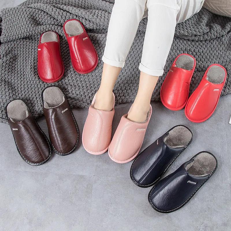 Cotton Slippers Men's Autumn and Winter Non-slip Home Furnishing Household Plus Velvet Warmth Waterproof Lint Slippers