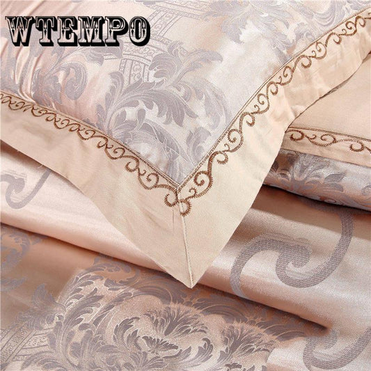 4pcs Luxury Tribute Silk Satin Jacquard Bedclothes Bedding Set Wedding Noble Palace  Queen/king Size Bedding  Set