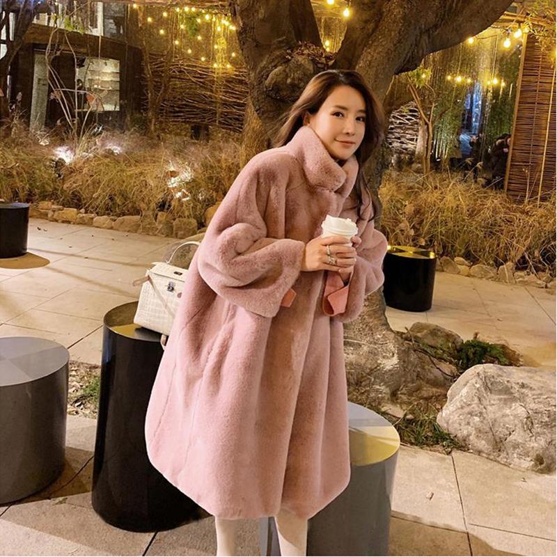 Autumn and Winter Imitation Mink Cardigan Hooded Loose Mid-length Lazy Sweater Plus Size Jacket Women