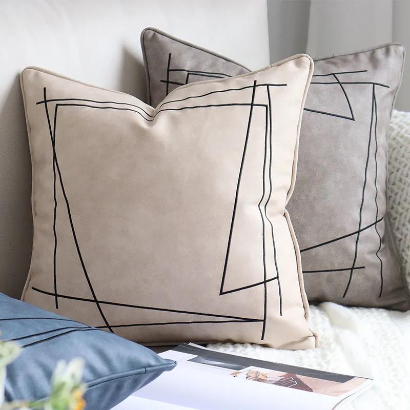 Nordic Abstract Geometric Embroidery Pillow Technology Fabric Simple Modern Pillow Living Room Sofa