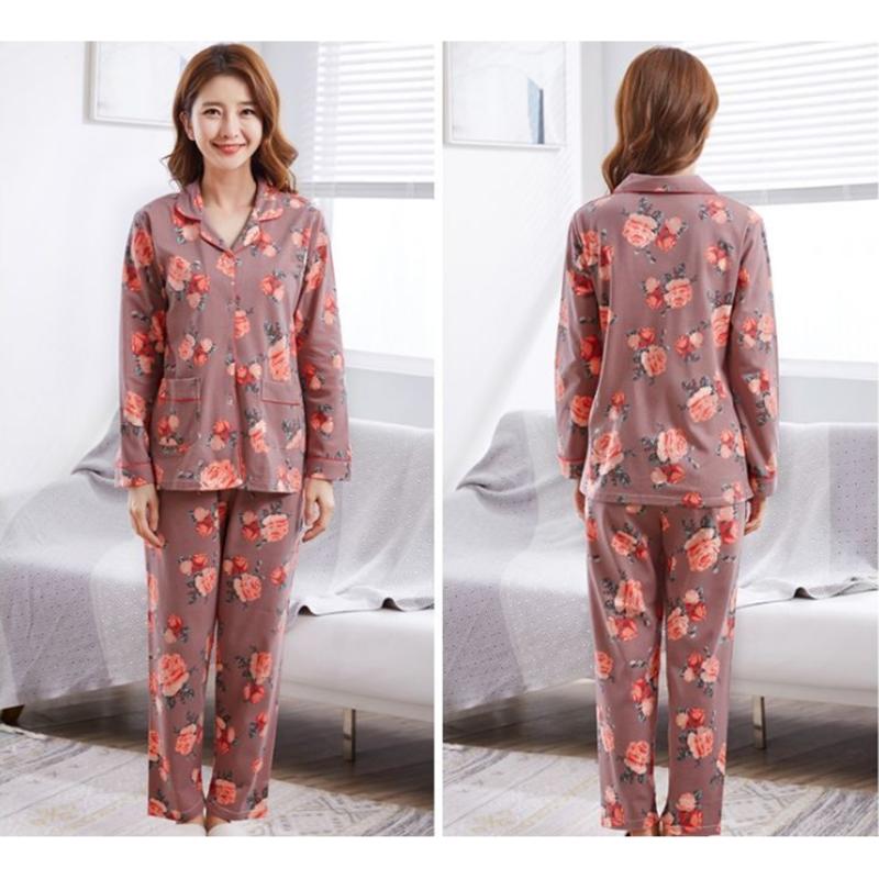 Women's Spring Autumn Long-sleeves Thin Pajamas Set Comfortable Casual Printing Korean Style Cute Cardigan Two-pieces Lapel Loose Homewear Loungewear