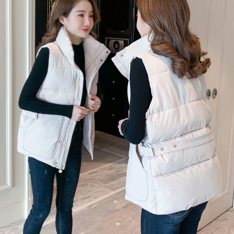 Autumn and Winter Solid Color Casual Down Cotton Vest Korean Version Loose Large Size Stand Collar Thickened Female Jacket