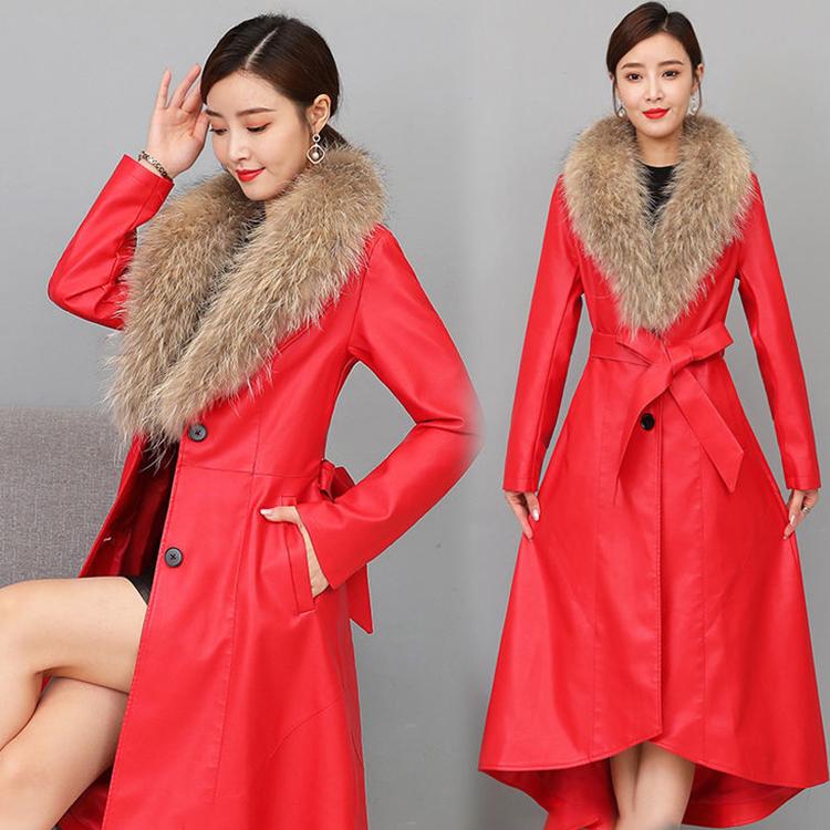 Winter Women's Fur Coat  Plush Thickening Medium Length Women's Leather Coat Slim Closing Woman Parka Coat