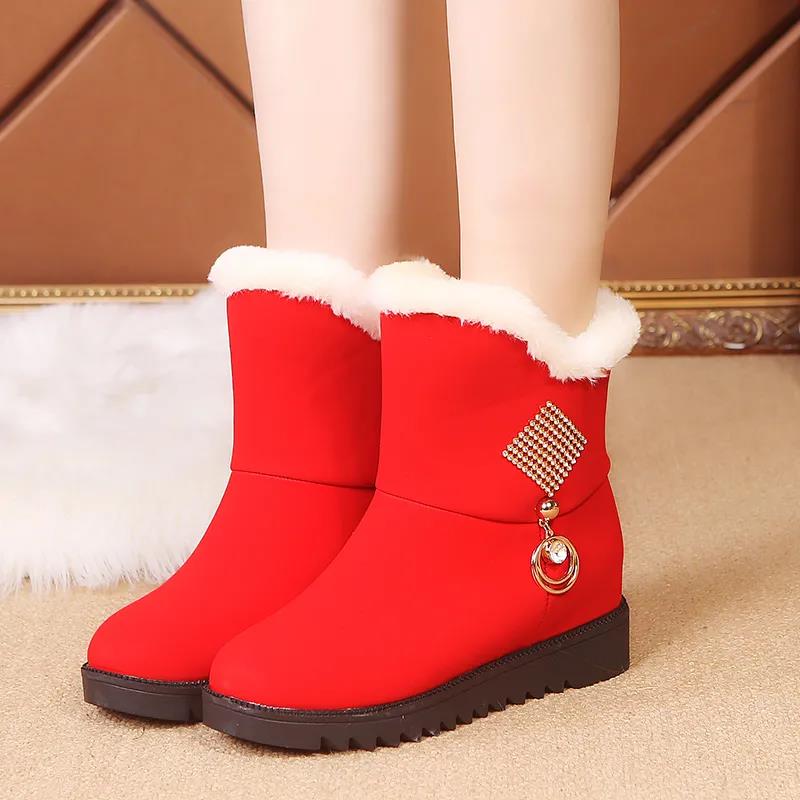 Winter Snow Boots Women's Short Boots Plus Velvet Thick Short Cotton Shoes Rhinestones