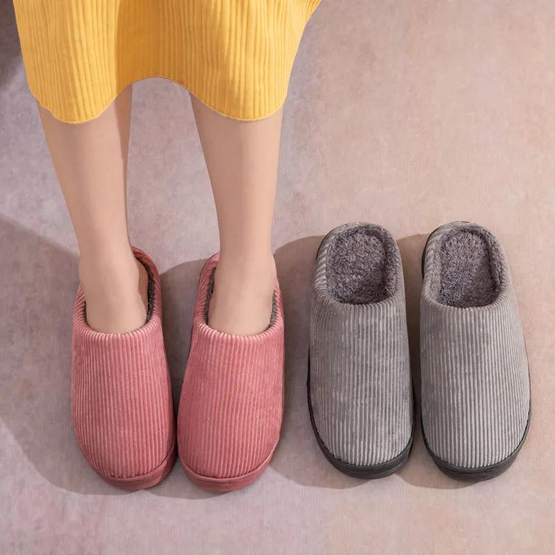 Winter Slippers Women Cotton Shoes Thick Fleece Warm Mens Plus Size Slides Home Indoor Casual Slippers