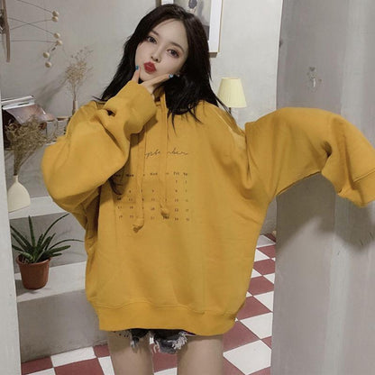 Women's Sweatshirt Wild Large Size Long Sleeve Warm Hooded Tops Autumn Winter Sweater Cotton