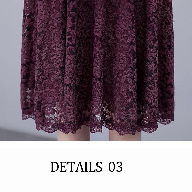 Women Solid Color Lace Long Sleeve V-neck Dress Spring and Autumn Large Size Loose Knee-length Size M-XXXXXL