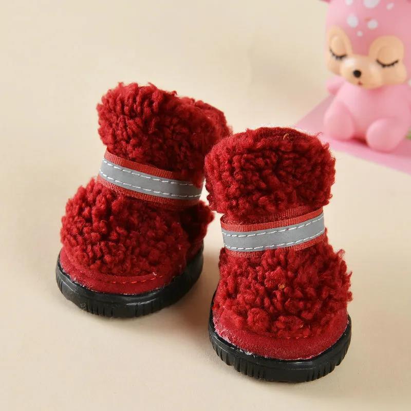 Pet Shoes 4 Pieces/Set of Outdoor Indoor Pet Dog Winter Anti-Skid Shoes Teddy Fleece Warm Cat Shoes Winter Shoes Dog Wear-resistant Snow Boots