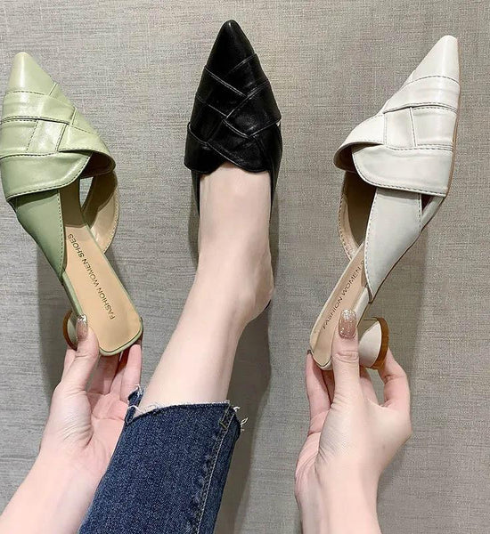 Low-heeled Baotou Half-slippers Women's Summer All-match Lazy Fashion Outer Wear Thick-heeled Pointed-toe Sandals and Slippers