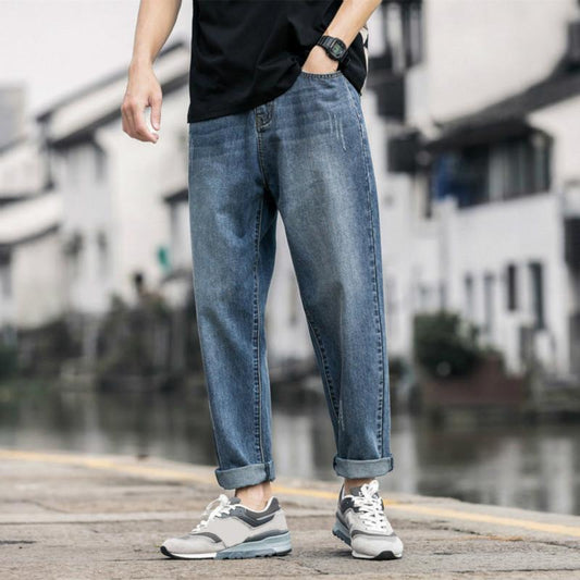 Jeans Men's Nine-point Casual Pants Retro Loose Straight-leg Overalls Wide-leg Harem Pants