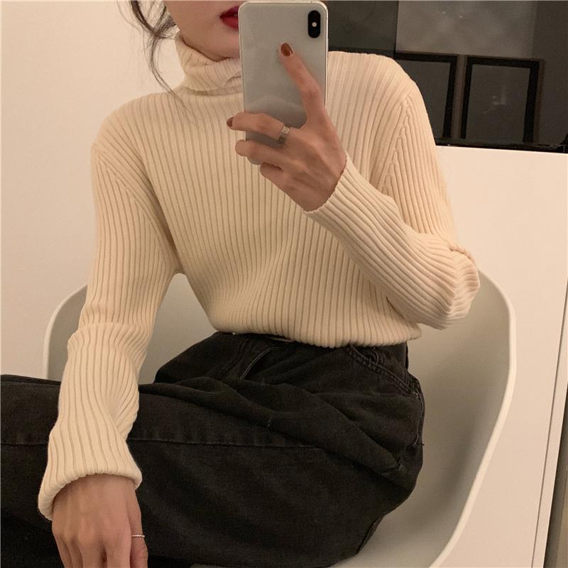 Turtleneck Sweaters Women Pullover Knitted Sweaters Plus Size Casual Solid Long Sleeve Sweater Coat Jumper Pullovers Fall Winter Women Sweater Jumper