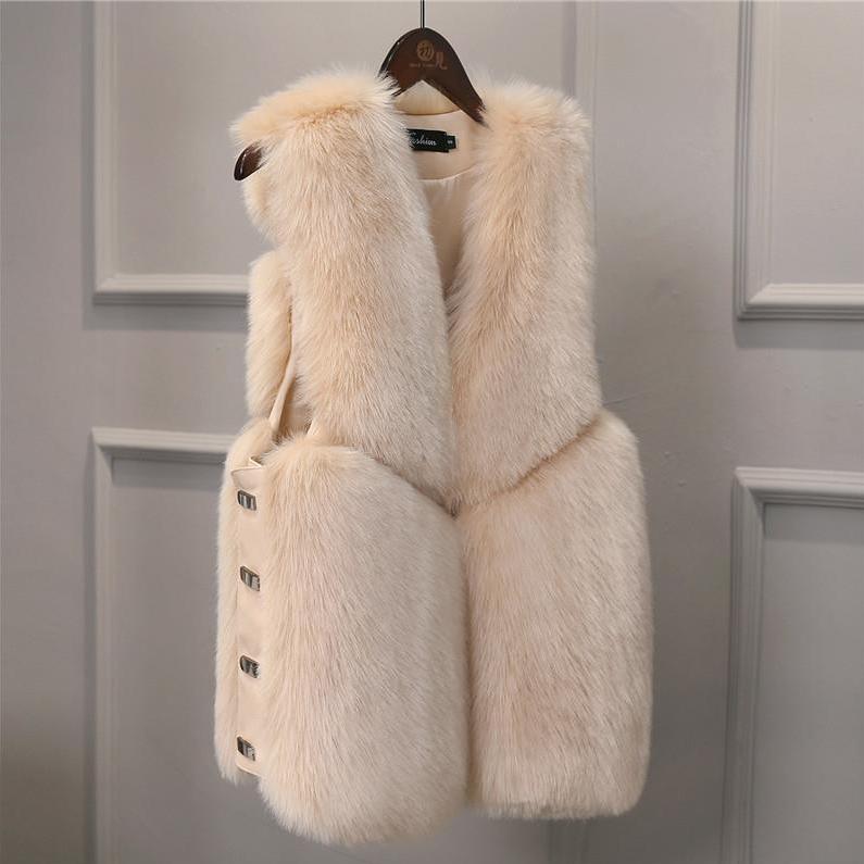 Autumn Winter Warm All-match Fur Vest Women's Leather Jacket Fashionable All-match Imitation Faux Fox Fur Waistcoat Stitching  Vest Short Jacket Slim