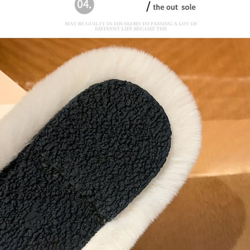 Hairy Slippers Women's Flat-bottom Non-slip Slip-on Slippers Outer Wear Thick-soled Cotton Slippers Home Warm Cotton Slippers