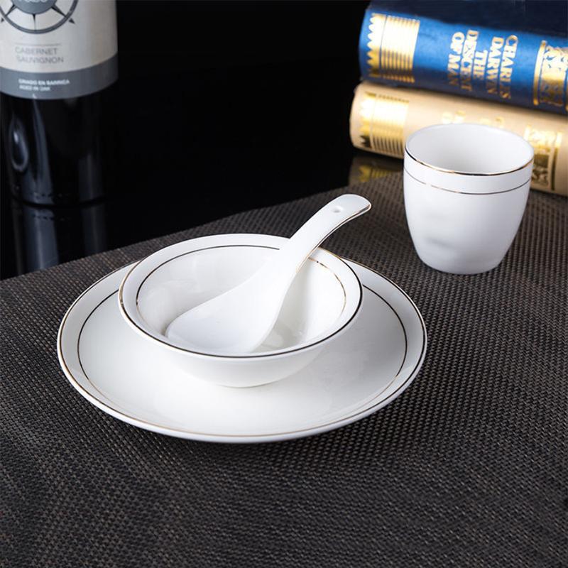 Chinese-style Hotel Tableware Four-piece Set of Bone Dish Fin Bowl Teacup Spoon Landscape Painting Ceramic Tableware