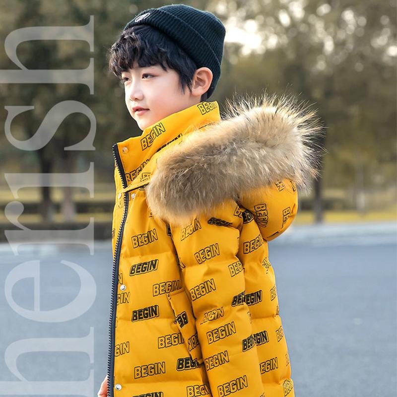 Children's Wear Boys Down Jacket Mid-length Medium-Large Children's Korean Winter Thicken Jacket