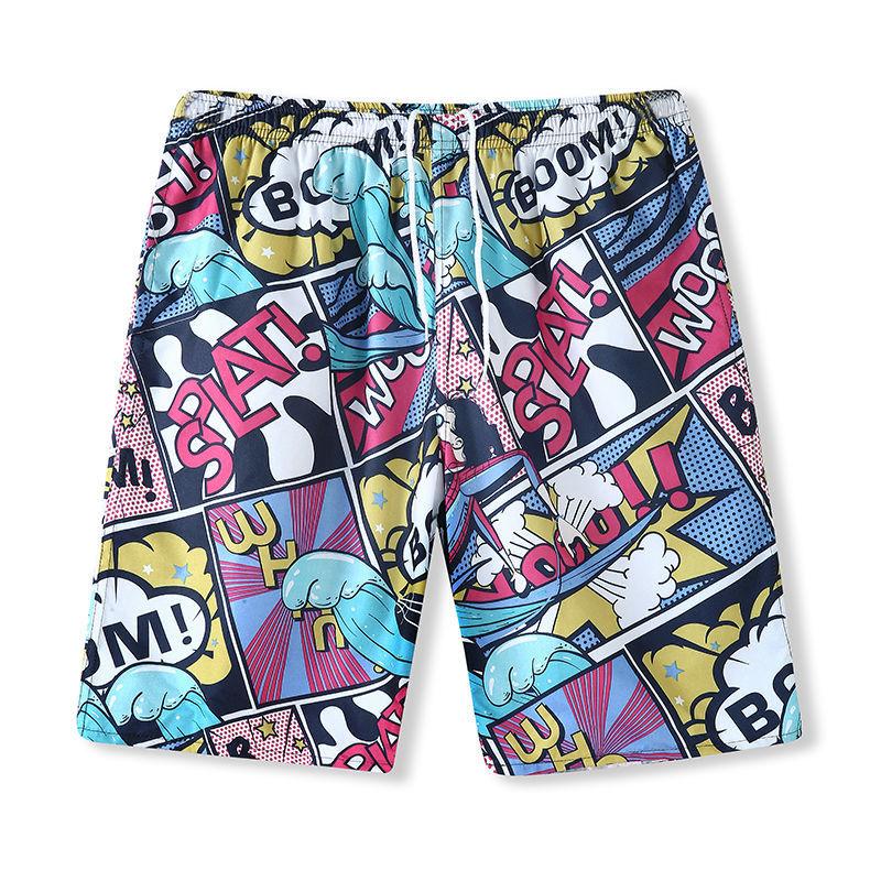 Summer New Casual Home Printing Beach Pants Men's Shorts Five-point Pants Loose Large Size Seaside Quick-drying Pants