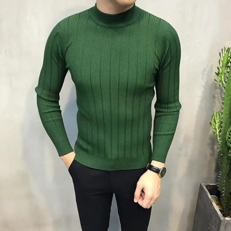 Half Turtleneck Sweater Men's Long-sleeved Sweater Korean Version of Slim High-neck Striped Sweater Men's Bottoming Shirt