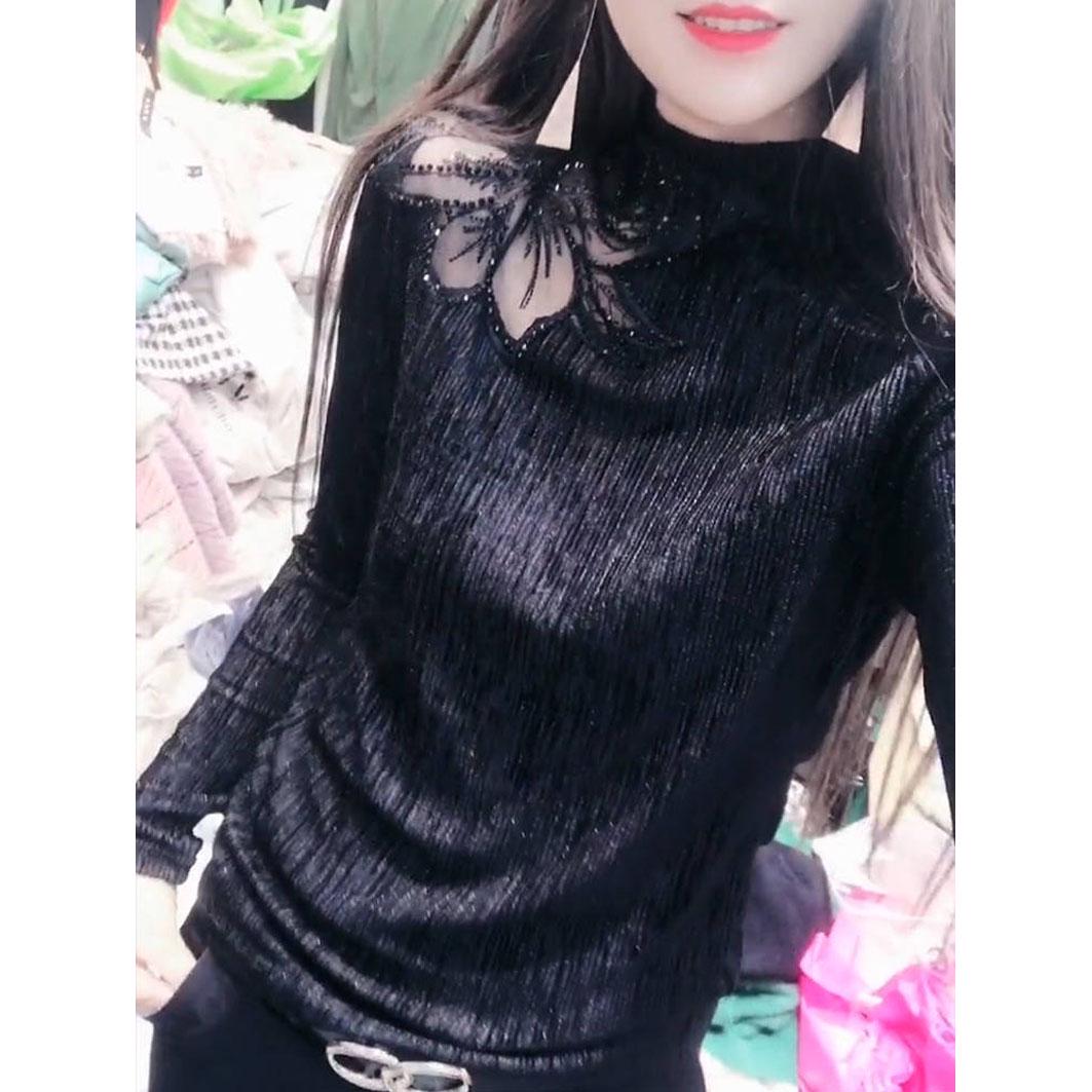 Winter Female T-shirt Bright Silk Stitching Women  Half-high Collar Bottoming Shirt Women Fashion