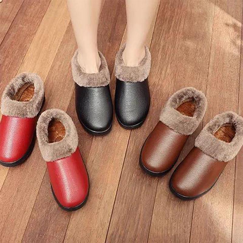 Cotton shoes women's winter plus velvet thick cotton shoes PU surface waterproof and ski boots thick-soled cotton shoes smooth