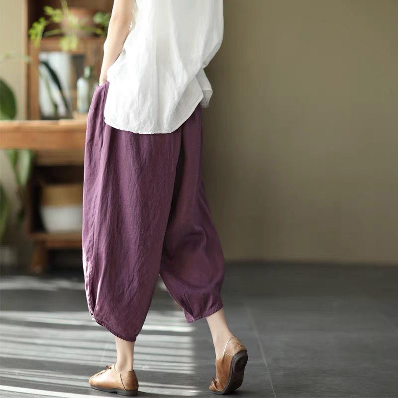 WTEMPO Lantern Pants M-XXXL Cotton Linen Pants Women Spring and Summer Loose Elastic Waist Solid Color Casual Trousers