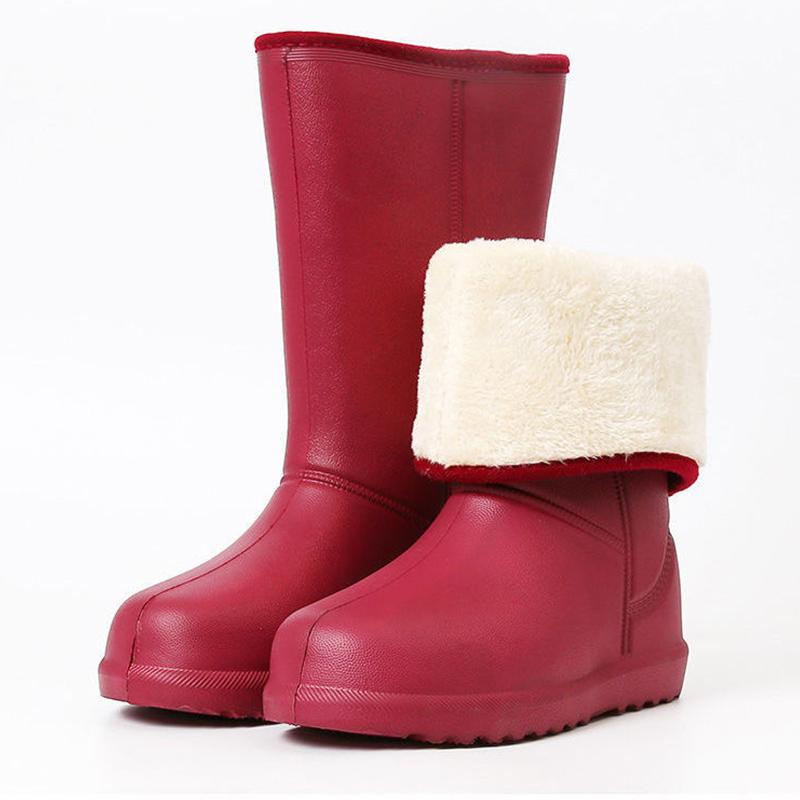 Ladies Winter Rain Boots Plus Velvet Warm Rain Boots Mid-high Tube Non-slip Thick Rubber Shoes Waterproof Shoes