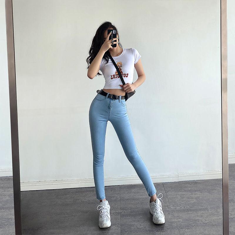 Women's Jeans High Waist Stretch Skinny Denim Trousers Streetwear Blue Vintage Washed Elastic Slim Pencil Pants Oversize