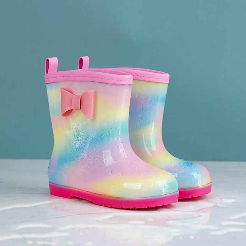 Children's Rain Shoes Water Shoes Non Slip Girls Bowknit Decoration Colorful Rain Boots Cartoon Four Seasons Rubber Rain Boots