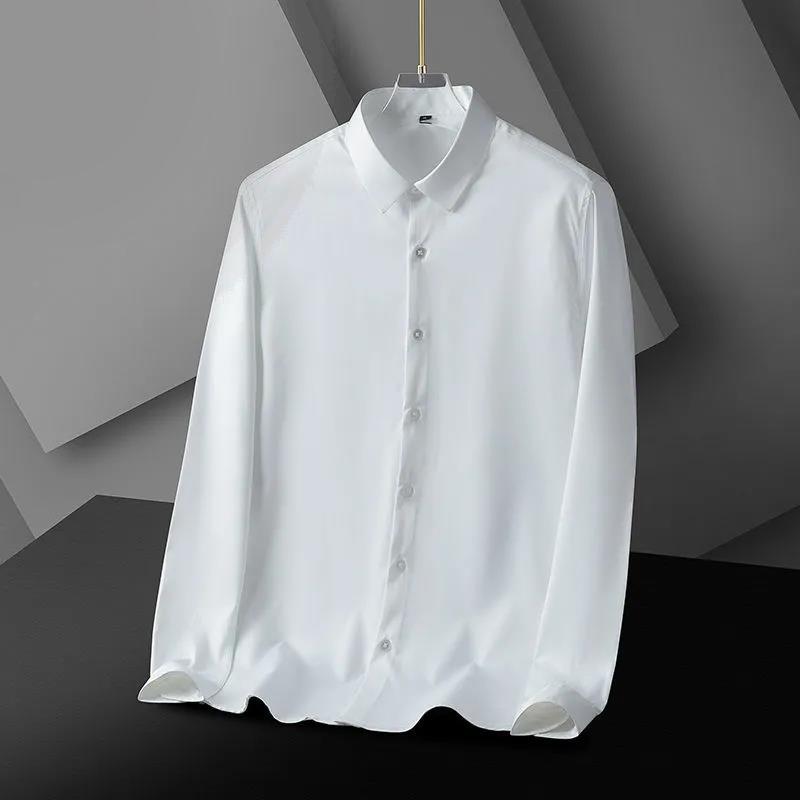 Men's Long-sleeved Shirt Non-iron Silky Breathable Casual Slim Business Stretch Solid Color Men's Shirt