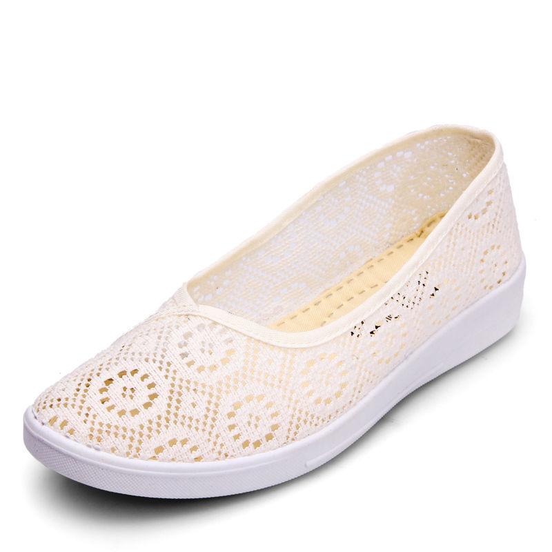 Middle-aged and Elderly Soft-soled Non-slip Cloth Shoes Women's Flat-bottomed Hollow Mesh Nurse Shoes All-match Low-cut Mother Shoes