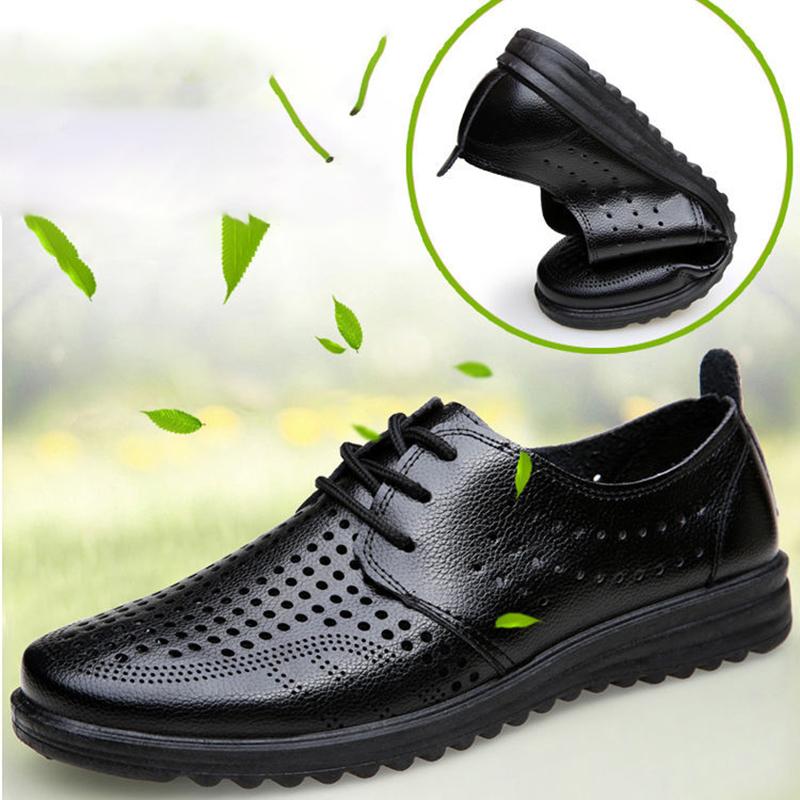 Breathable Hollow Leather Sandals Business Casual Leather Shoes Men's Hole Sandals Men's Business Shoes Light and Breathable