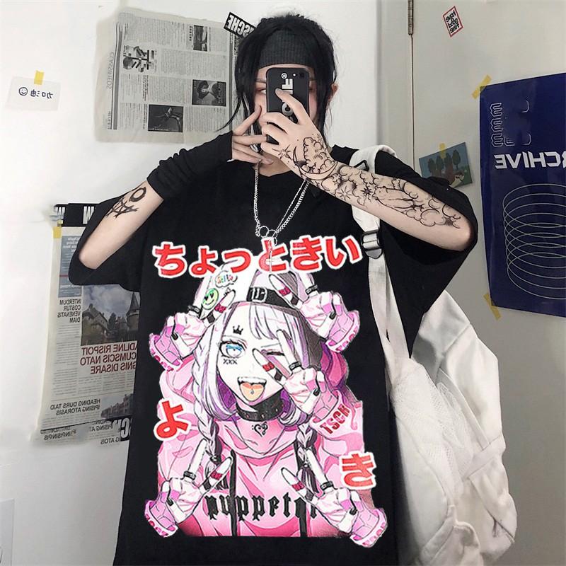 Anime Girl Oversized T-Shirt Harajuku Streetwear Tee Unisex Y2K EGirl Fashion Anime Clothes Aesthetic Clothing TikTok Style EBoy Japan Shirt