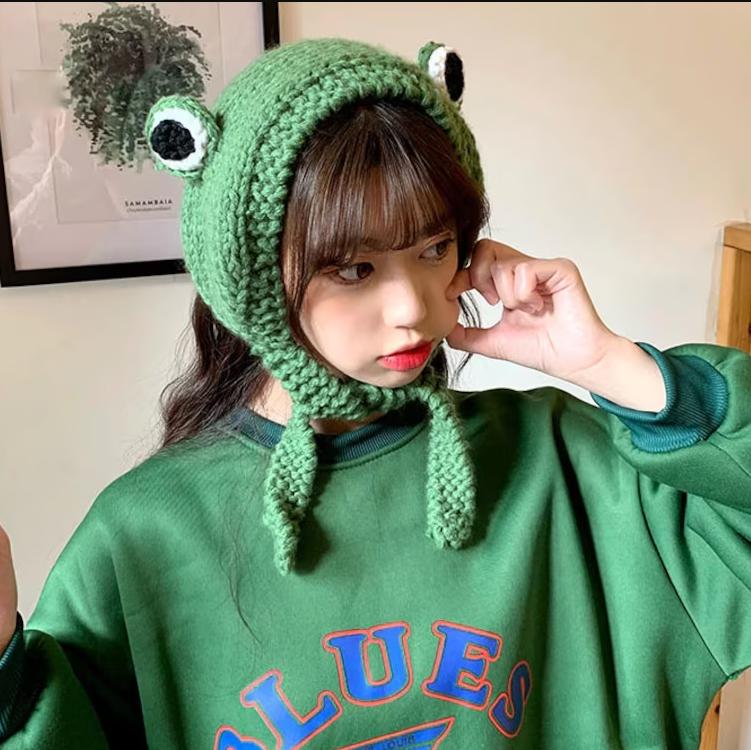 Frog Knitted Hat Adult Hat Solid Hip-hop Knitted Cap Costume Accessory Gifts Warm Winter Lovely Christmas