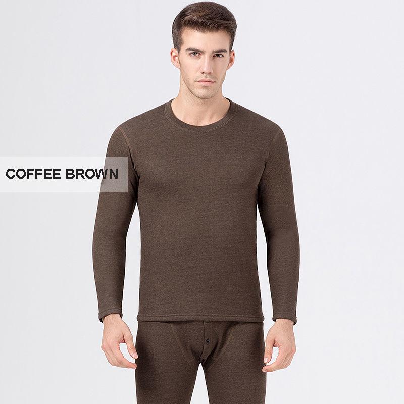 Thermal Underwear Men's Round Neck Plus Velvet Thickening Warm Soft Dense Velvet Composite One Thermal Underwear Suit In Winter