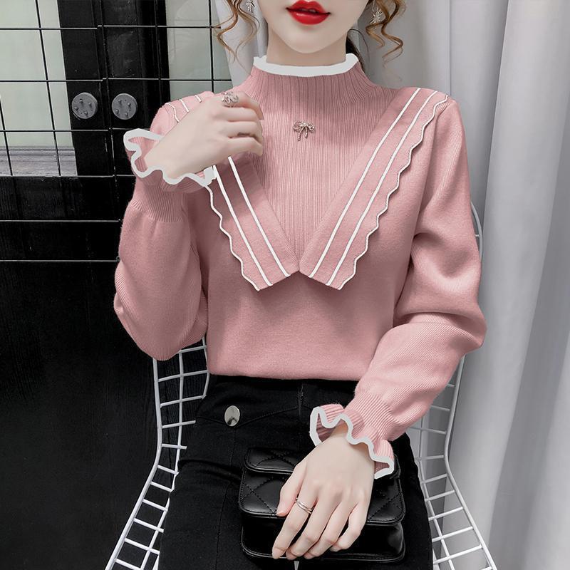 Autumn Winter  Women Fashion Sweater Casual Knitting Sweater Half Turtleneck Pullovers Slim-fit Casual Long Sleeve Sweater