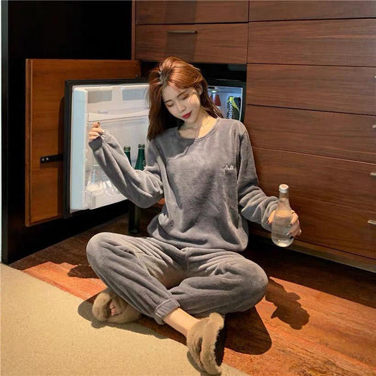 Winter Unsex Coral Fleece Pajamas Set Home Indoor Leisure Loose Warm Set