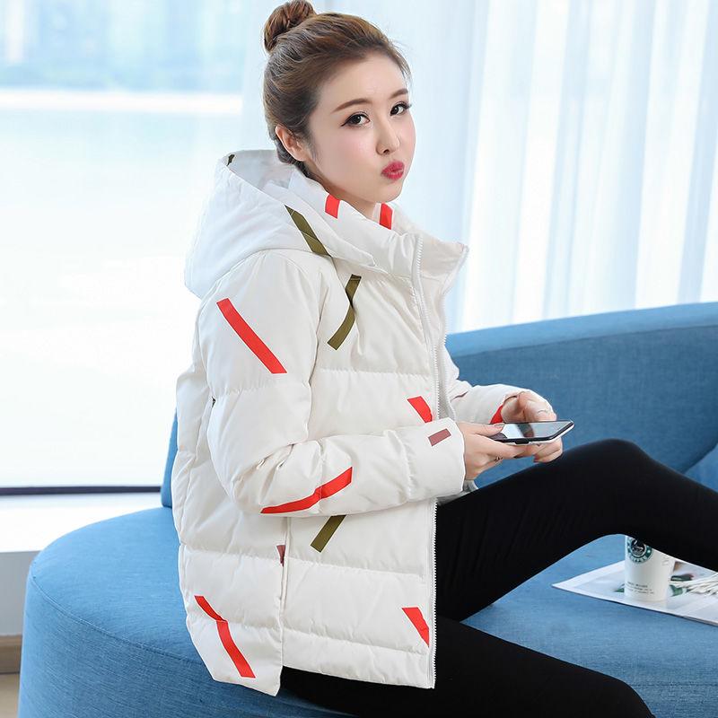 Women Winter Hooded  Jacket Short Cotton Padded Ladies Plus Size  Coat Print Thicken Warm  Parka Stand Collar