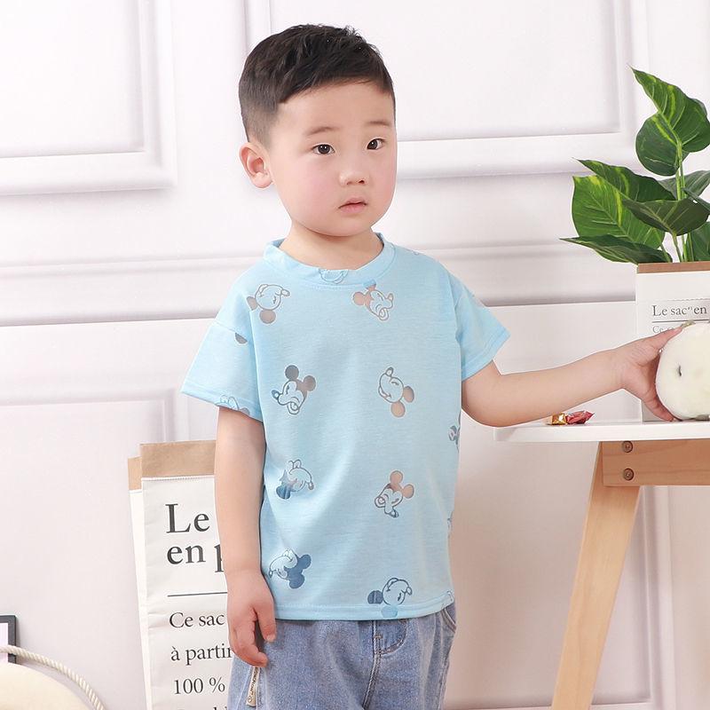 Boys Short-sleeved T-shirt Summer Girl Short-sleeved Hollow T-shirt Children's Solid Color Round Neck Ice Silk Top